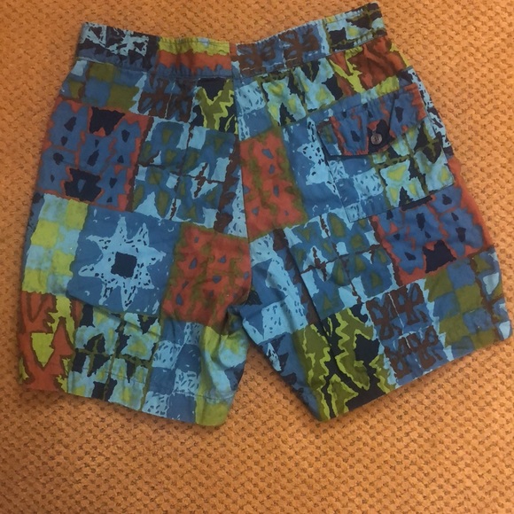 Vintage 60s 70s Men’s Board Shorts Swim Trunks Mad Men Hawaiian Tribal Print - Picture 2 of 4